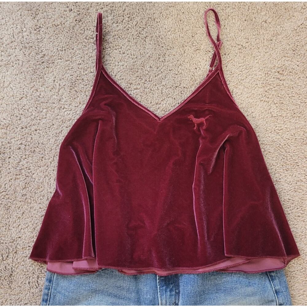 PINK VS Velvet Velour Crop Cami Magenta L Y2K Glam